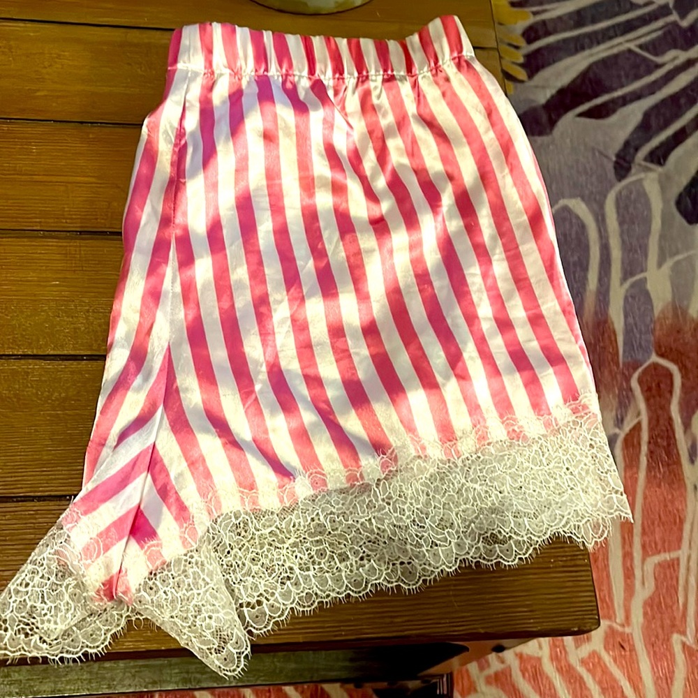 Victoria’s Secret Satin Intimate Sleep Shorts - Pink Stripe with Lace MEDIUM